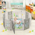 Costway 14-Panel Baby Playpen Kids Activity Center Foldable Play Yard with Lock Door