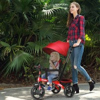 Image of Costway 6-in-1 Detachable Kids Baby Stroller Tricycle with Canopy and Safety Harness