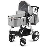 Image of Costway Foldable High Landscape Baby Stroller with Reversible Reclining Seat