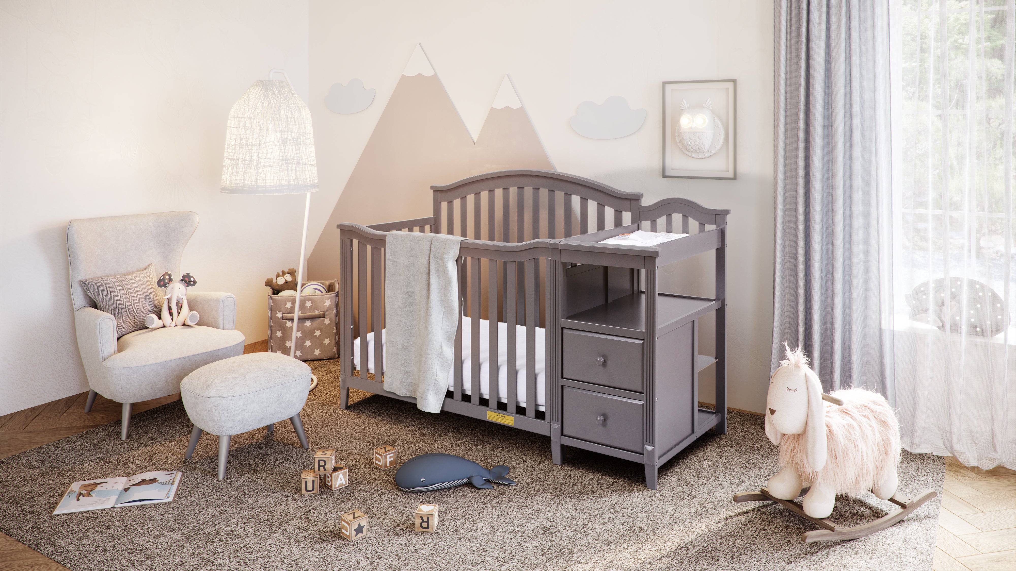 AFG Baby Furniture Athena Kali 4-in-1 Crib and Changer in Gray