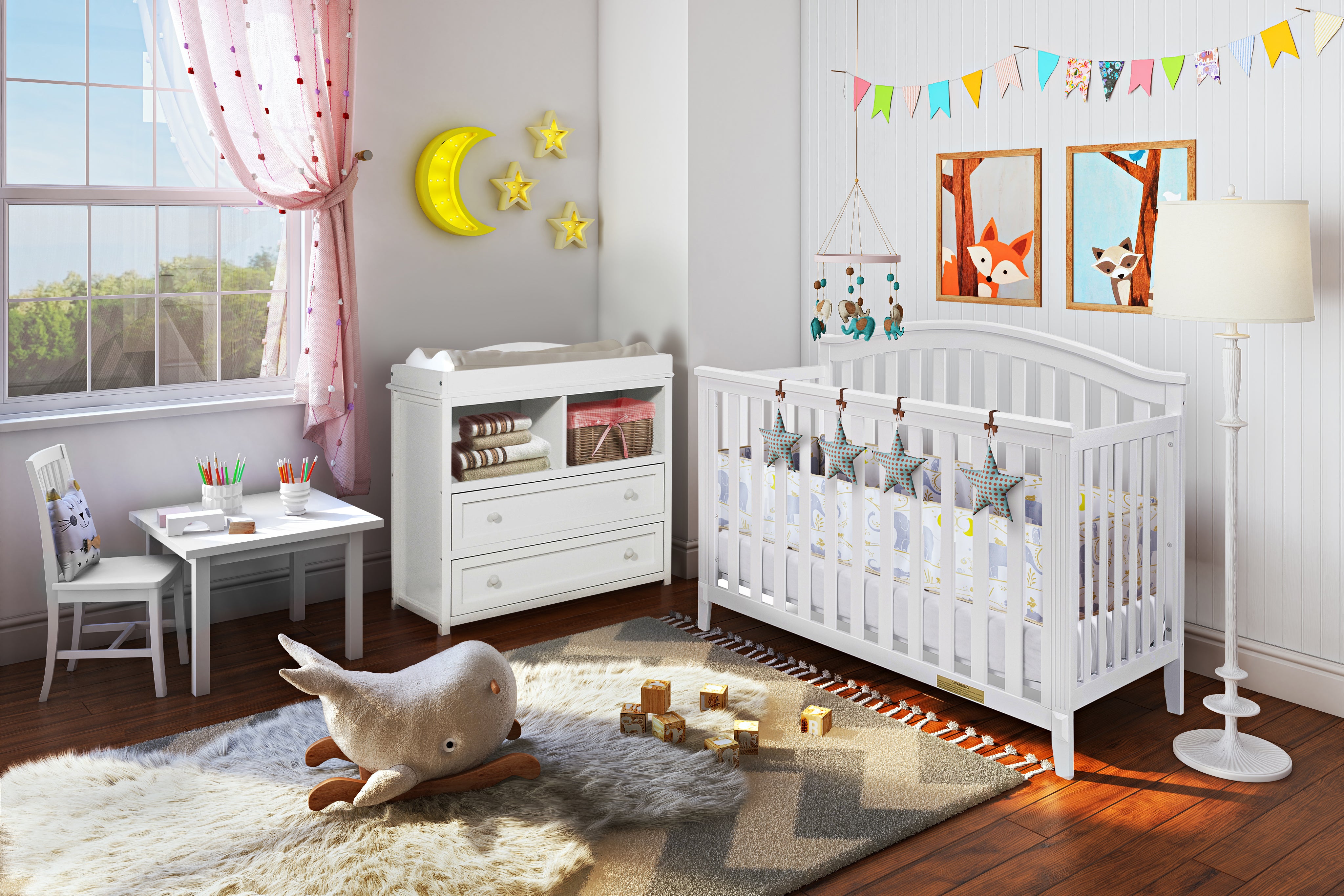 AFG Baby Kali II 4-in-1 Convertible Crib with Leila 2-Drawer Changer in White