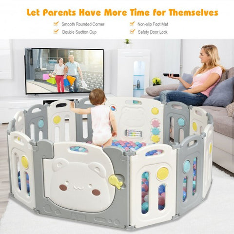 Image of Costway 14-Panel Foldable Baby Playpen Safety Yard with Storage Bag