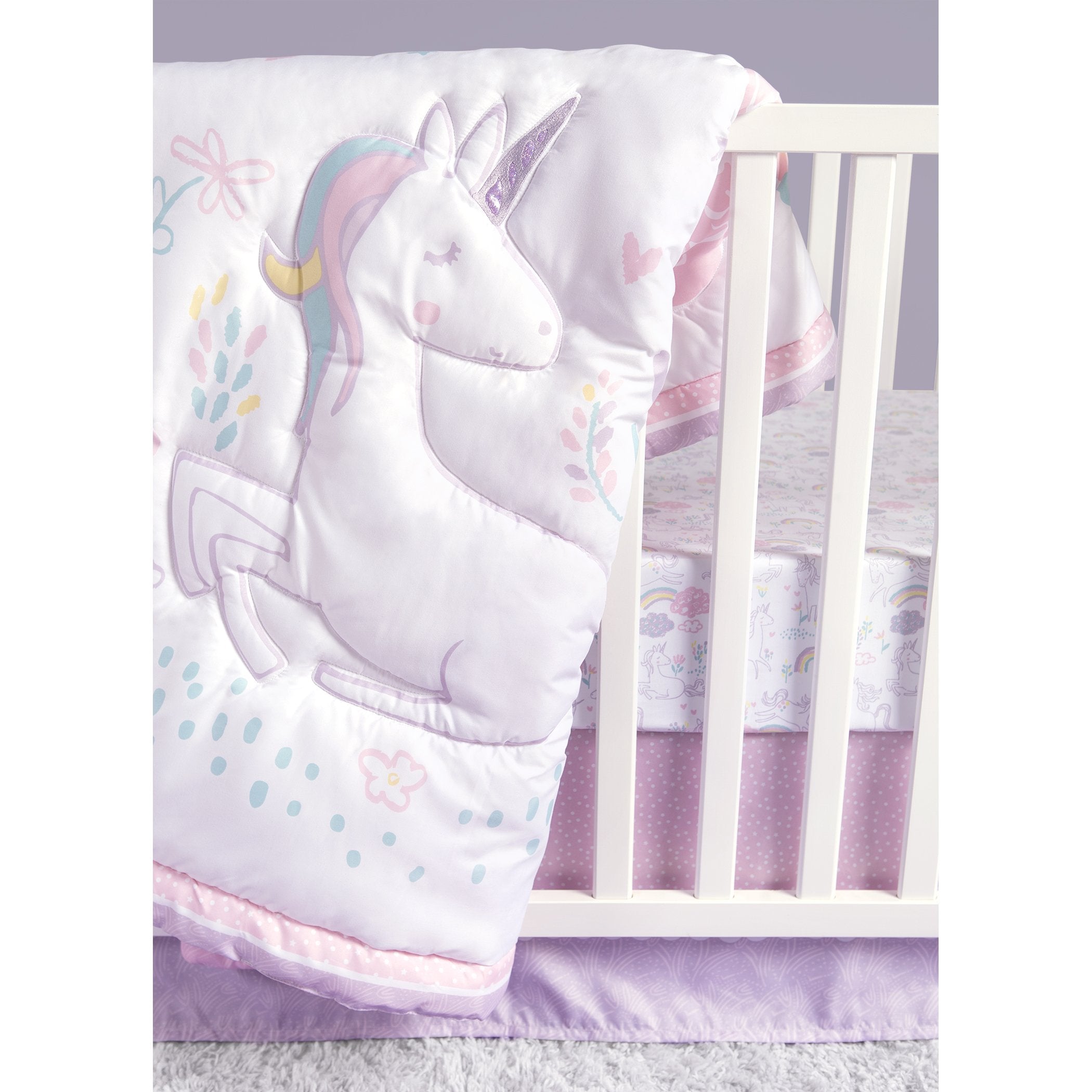 Sammy and Lou Sweet Unicorn 4 Piece Crib Bedding Set