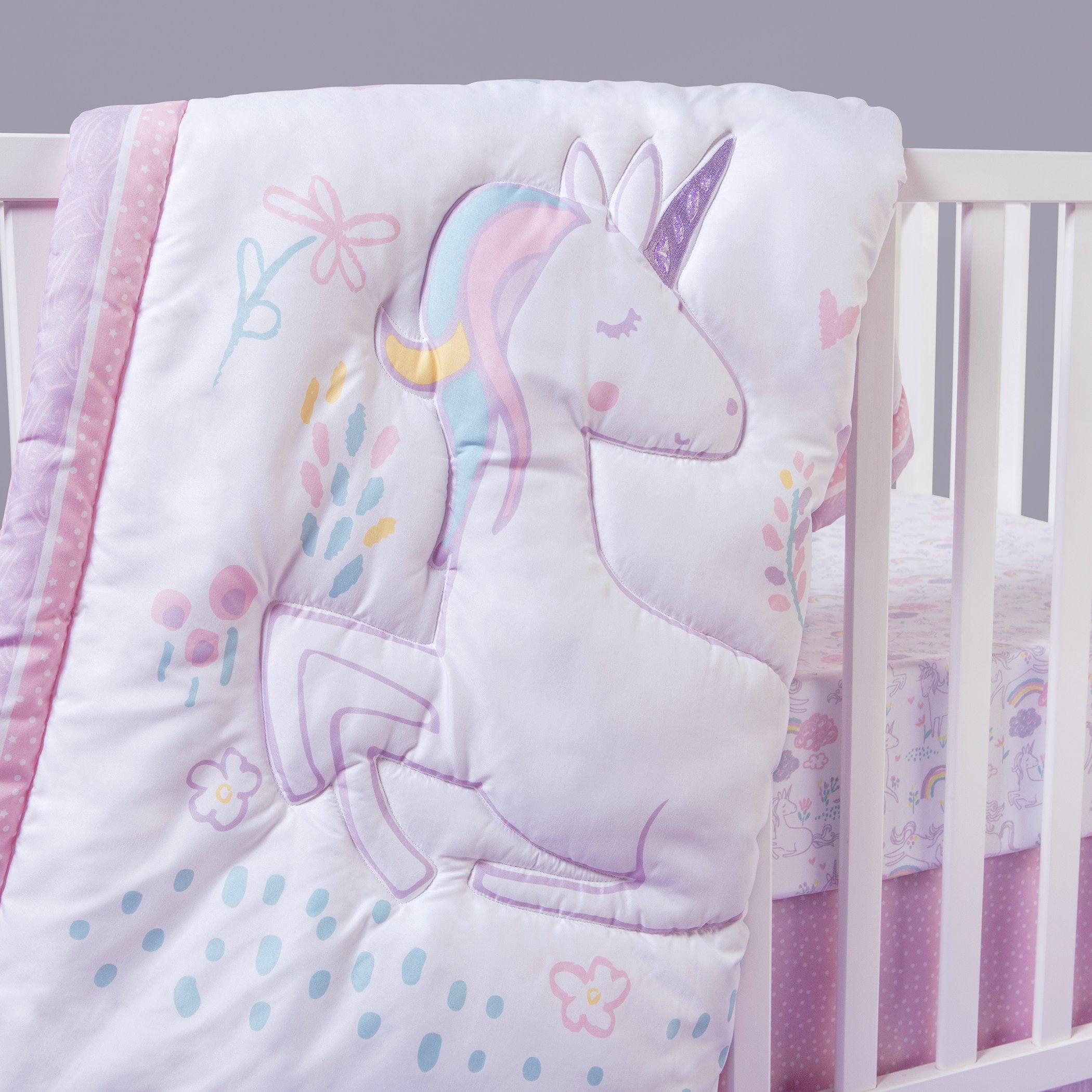 Sammy and Lou Sweet Unicorn 4 Piece Crib Bedding Set