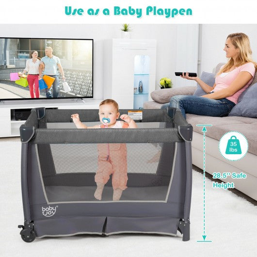 Costway 4-in-1 Convertible Portable Baby Play yard with Toys and Music Player