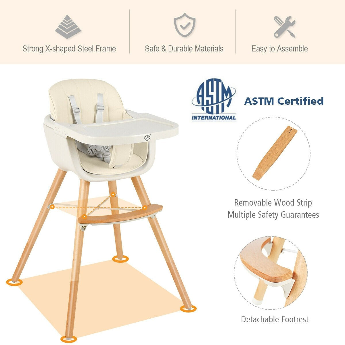 3 in 1 Convertible Wooden High Chair with Cushion