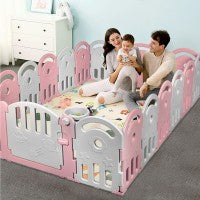 Costway 16-Panel Baby Playpen with Music Box & Basketball Hoop