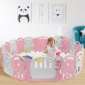 Costway 18-Panel Baby Playpen with Music Box & Basketball Hoop