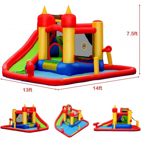 Image of Costway Inflatable Water Slide Jumper Bounce House with Ocean Ball