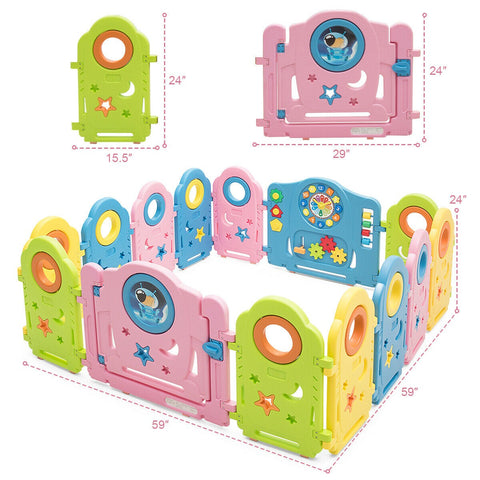 Image of Costway 16 Panel Activity Center Baby Playpen with Gate