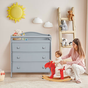 3-Drawer Dresser Changing Table with Safety Belt Guardrails in Gray