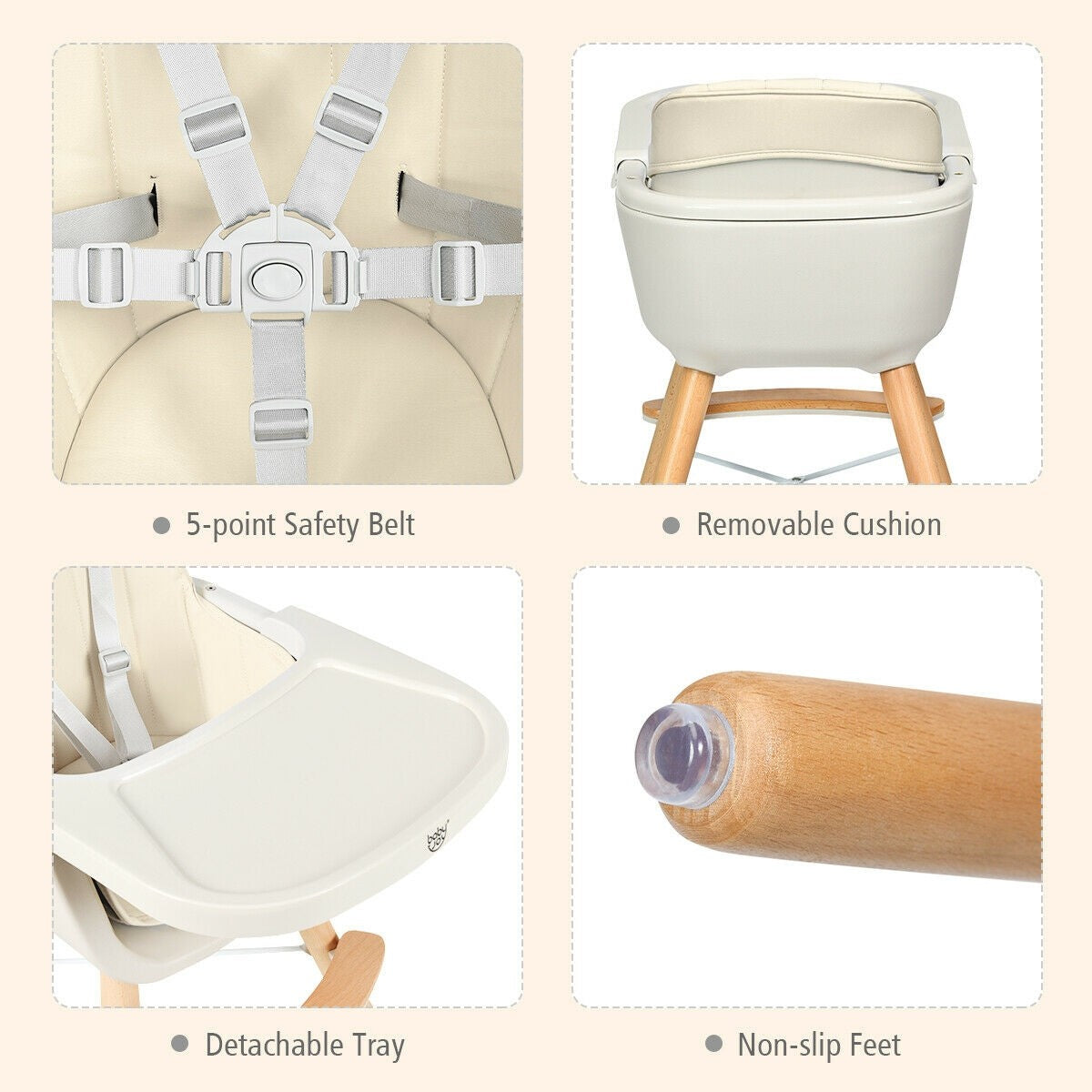 3 in 1 Convertible Wooden High Chair with Cushion