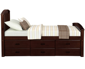 Oris Fur. Twin Size Platform Storage Bed Solid Wood Bed with 6 Drawers in Espresso