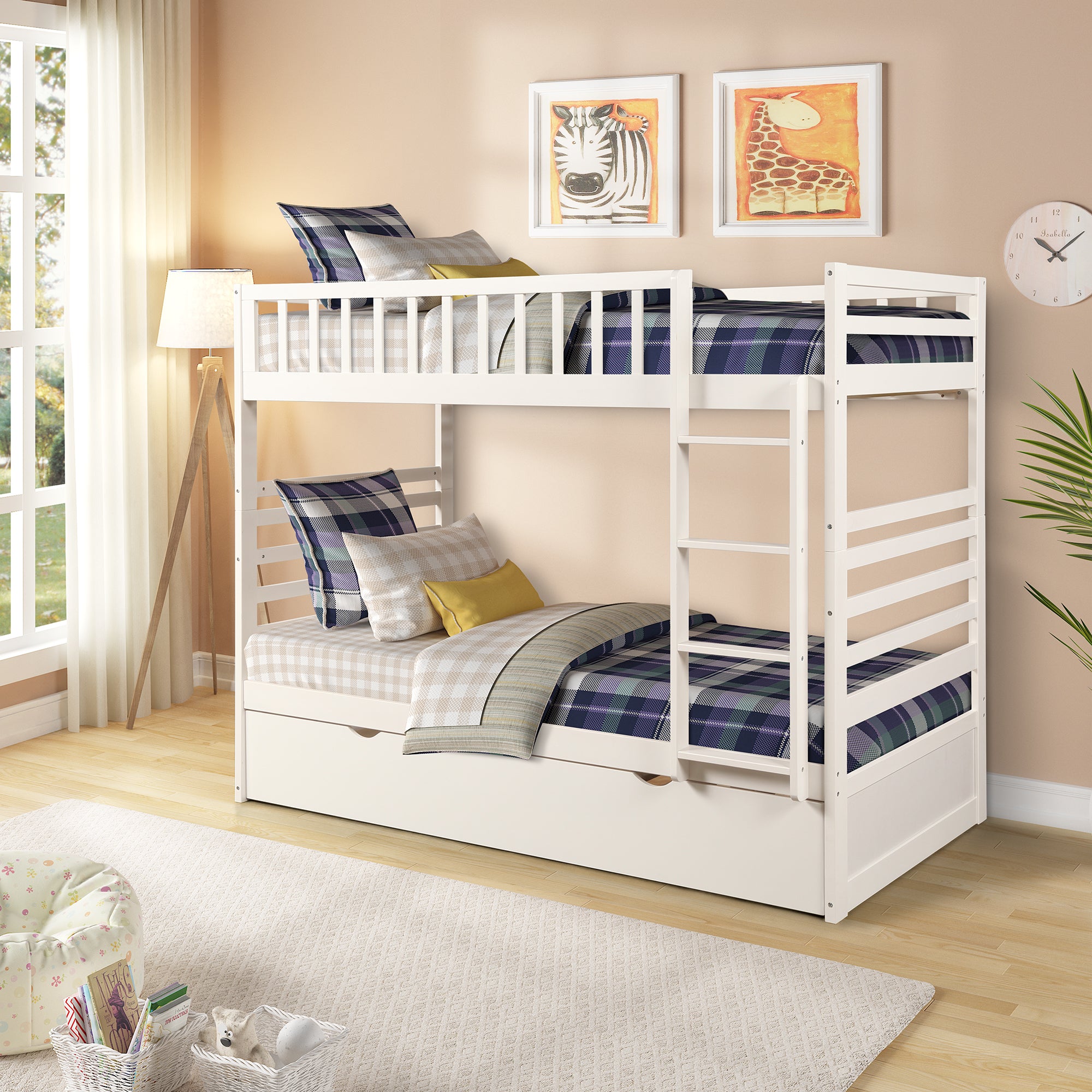 Oris Fur. Twin Bunk Beds for Kids with Safety Rail and Movable Trundle bed
