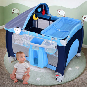 Foldable Baby Crib Playpen w/ Mosquito Net and Bag