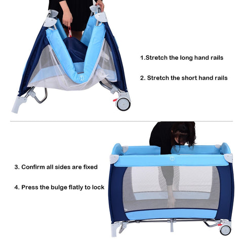 Image of Foldable Baby Crib Playpen w/ Mosquito Net and Bag