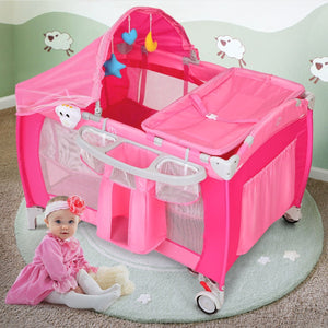 Foldable Baby Crib Playpen w/ Mosquito Net and Bag