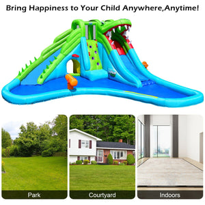 Costway Inflatable Crocodile Water Slide Climbing Wall Bounce House with 780W Blower