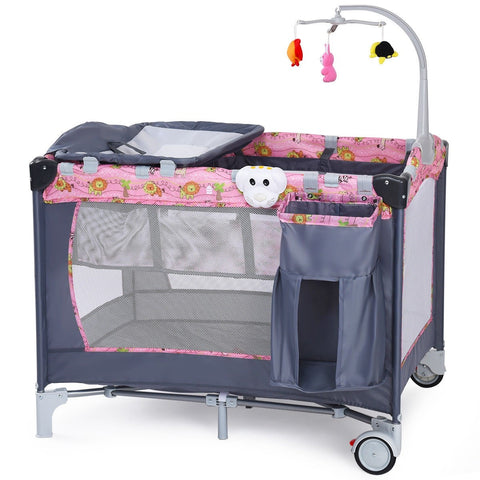 Image of Foldable 2 Color Baby Crib Playpen Playard