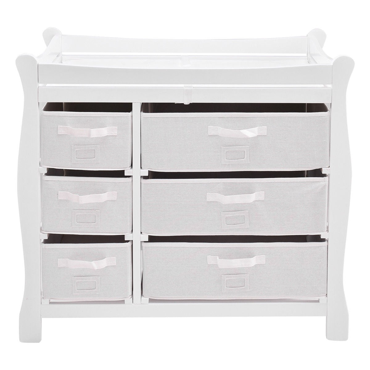 Sleigh Baby Changing Table with 6 Basket Drawers