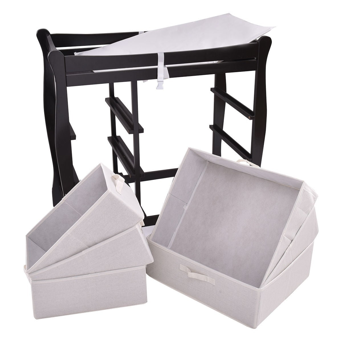 Sleigh Baby Changing Table with 6 Basket Drawers