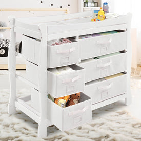 Sleigh Baby Changing Table with 6 Basket Drawers