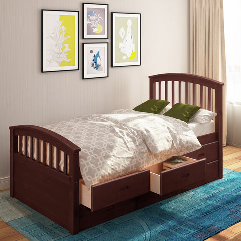 Image of Oris Fur. Twin Size Platform Storage Bed Solid Wood Bed with 6 Drawers in Espresso