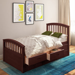 Oris Fur. Twin Size Platform Storage Bed Solid Wood Bed with 6 Drawers in Espresso