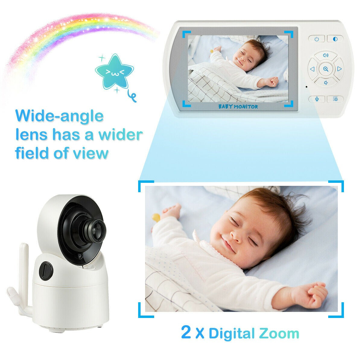 Baby Monitor with 360 Degree Tilt-Zoom Auto Camera and Video