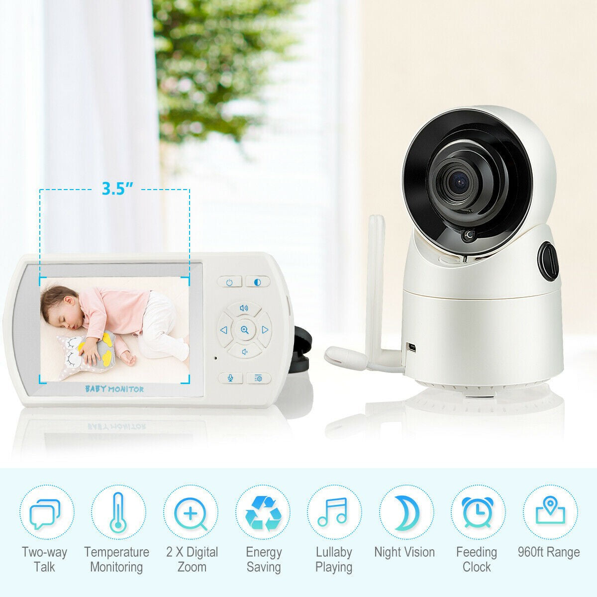 Baby Monitor with 360 Degree Tilt-Zoom Auto Camera and Video