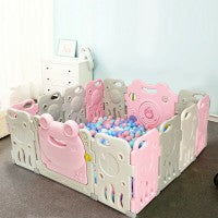 Costway 14-Panel Baby Playpen with Music Box & Basketball Hoop