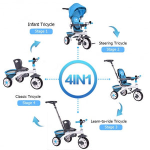 Costway 4-in-1 Detachable Baby Stroller Tricycle with Round Canopy