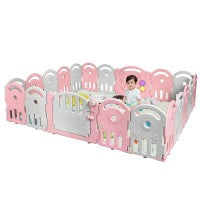 Costway 20-Panel Playpen with Music Box & Basketball Hoop