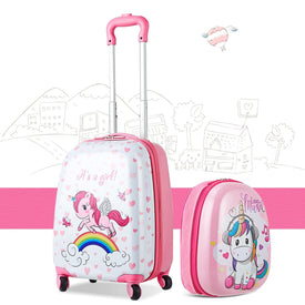 Costway Kids Backpack Suitcase with Wheels Carry On in  Pink