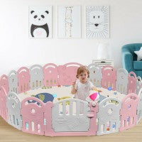Costway 14-Panel Baby Playpen with Music Box & Basketball Hoop