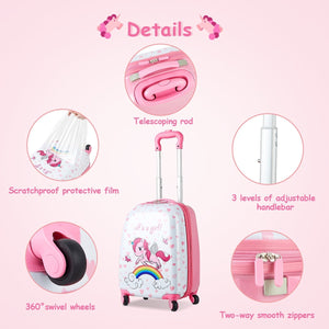Costway Kids Backpack Suitcase with Wheels Carry On in  Pink