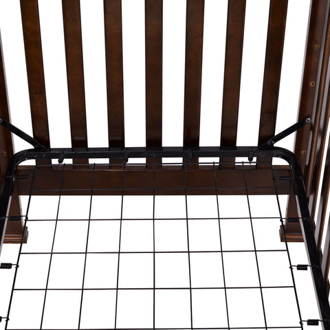 Image of Coffee Pine Wood Baby Toddler Bed Convertible Crib
