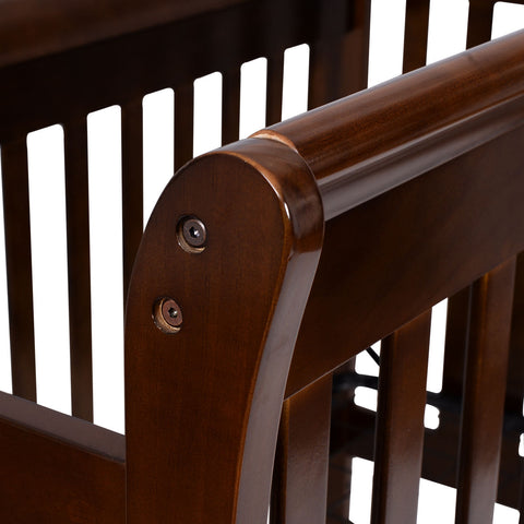 Image of Coffee Pine Wood Baby Toddler Bed Convertible Crib