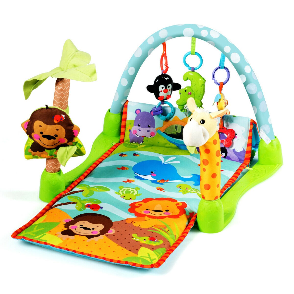 Costway 4-in-1 Baby Play Gym Mat with 3 Hanging Educational Toys